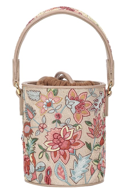 Shop_The Leather Garden_Multi Color Floral Statice Embroidered Bucket Bag _Online_at_Aza_Fashions