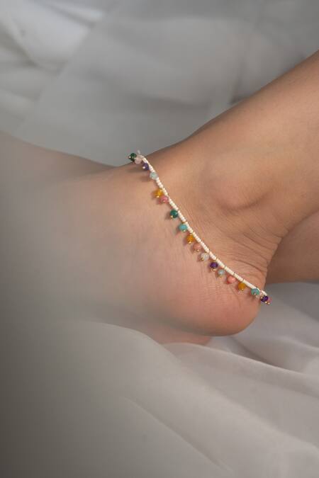 Do Taara_Multi Color Pearls, Stones And Drop Pair Of Anklets _Online_at_Aza_Fashions