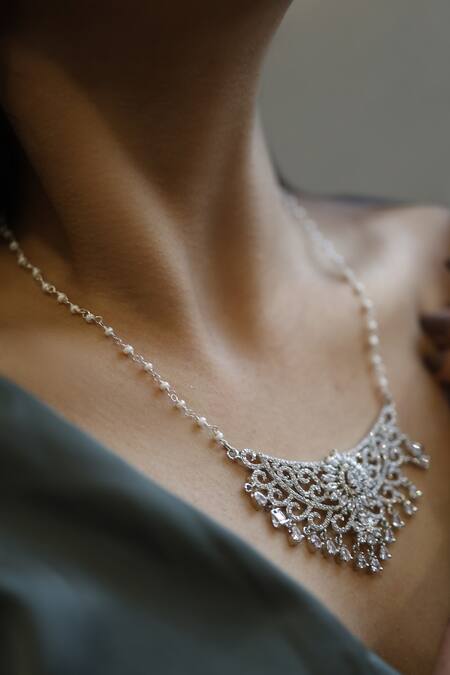 Do Taara_Silver Plated Faux Diamond Embellished Pendant Necklace _Online_at_Aza_Fashions
