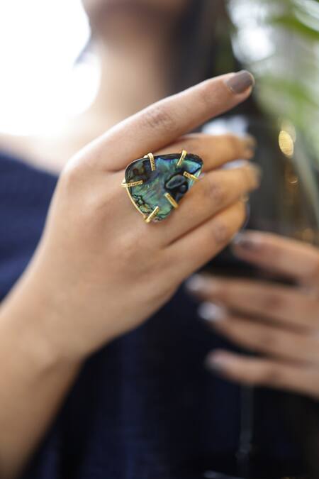 Do Taara_Blue Stones Mother Of Pearl Ring _Online_at_Aza_Fashions