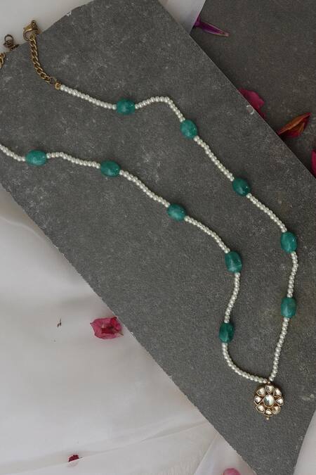 Shop Do Taara Gold Plated Pearl Pendant Necklace at Aza Fashions Shop_Do Taara_Gold Plated Pearl Pendant Necklace _at_Aza_Fashions