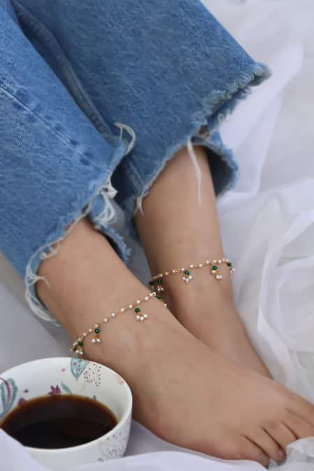 Do Taara Pearl Embellished Pair of Anklets 