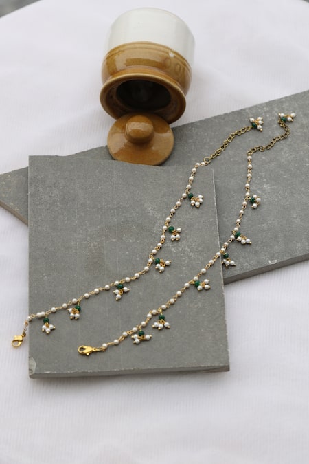 Shop_Do Taara_Gold Plated Pearls Embellished Pair Of Anklets _at_Aza_Fashions