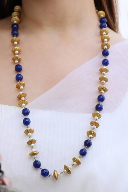 Do Taara_Blue Natural Stone Embellished Necklace _Online_at_Aza_Fashions