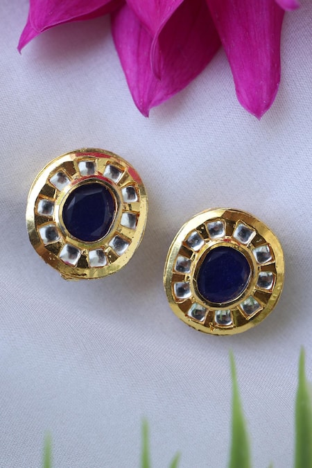 Shop Do Taara Gold Plated Diamonds, Stones Kundan Embellished Stud Earrings at Aza Fashions Shop_Do Taara_Gold Plated Diamonds, Stones Kundan Embellished Stud Earrings _at_Aza_Fashions