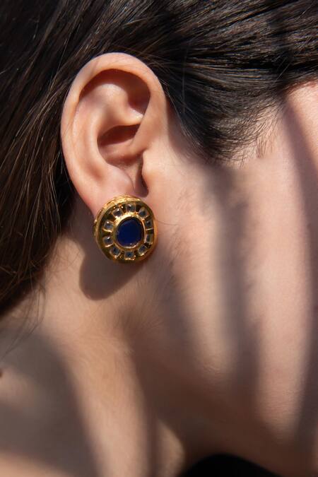 Do Taara Gold Plated Diamonds, Stones Kundan Embellished Stud Earrings Online at Aza Fashions Do Taara_Gold Plated Diamonds, Stones Kundan Embellished Stud Earrings _Online_at_Aza_Fashions