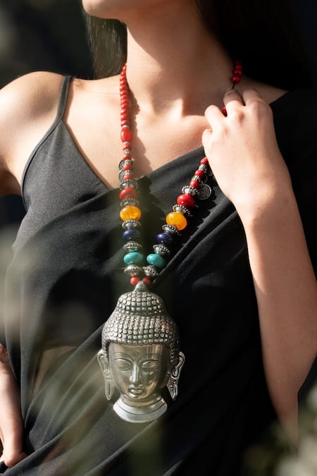 Do Taara_Multi Color Lord Buddha Pendant Necklace _Online_at_Aza_Fashions