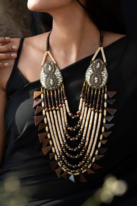 Do Taara_Brown Prism Crest Multi Layered Long Necklace _Online_at_Aza_Fashions