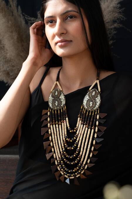 Buy_Do Taara_Brown Prism Crest Multi Layered Long Necklace _Online_at_Aza_Fashions