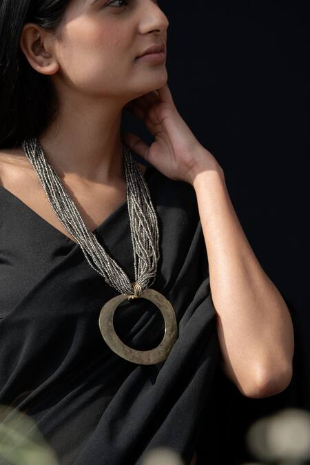 Do Taara_Silver Plated Arc Pendant Beaded Boho Necklace _Online_at_Aza_Fashions