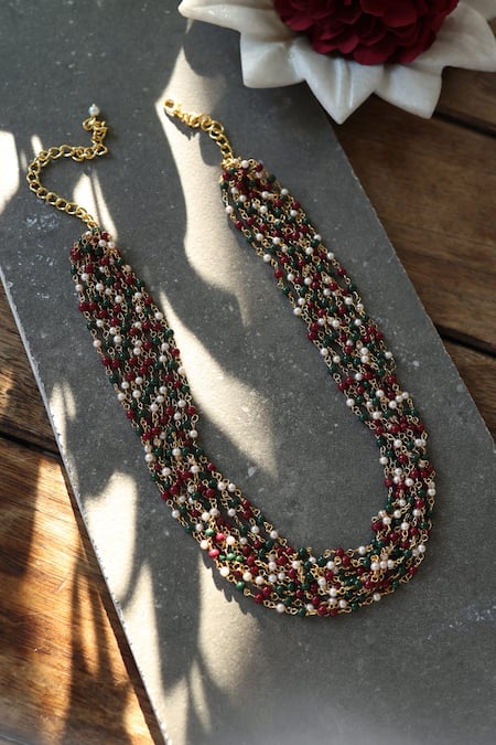 Shop Do Taara Multi Color Layered Beaded Necklace at Aza Fashions Shop_Do Taara_Multi Color Layered Beaded Necklace _at_Aza_Fashions