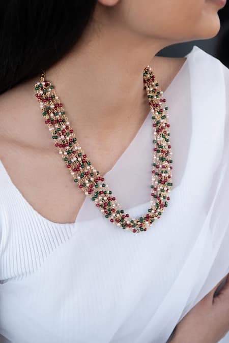 Do Taara Multi Color Layered Beaded Necklace Online at Aza Fashions Do Taara_Multi Color Layered Beaded Necklace _Online_at_Aza_Fashions