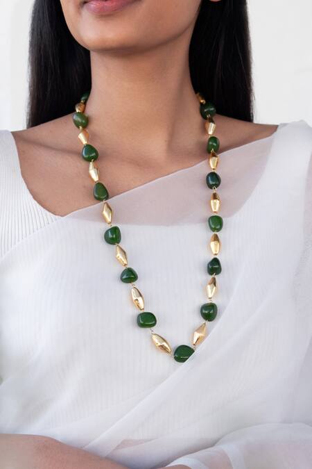 Buy_Do Taara_Green Stone Embellished Long Boho Necklace _Online_at_Aza_Fashions