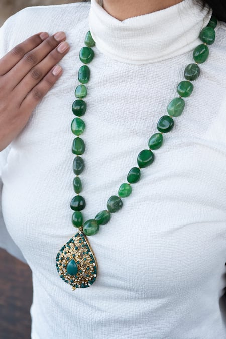 Do Taara Green Tear Drop Pendant Necklace Online at Aza Fashions Do Taara_Green Tear Drop Pendant Necklace _Online_at_Aza_Fashions