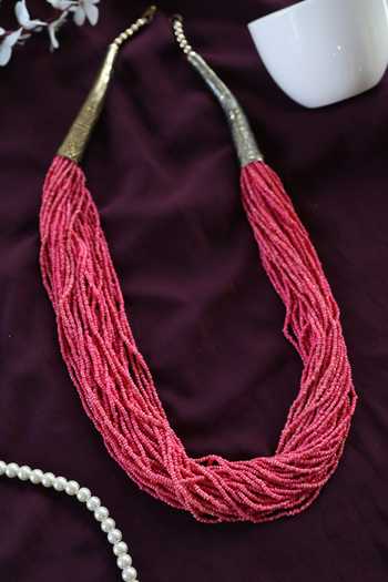 Shop Do Taara Pink Layered Bohemian Necklace at Aza Fashions Shop_Do Taara_Pink Layered Bohemian Necklace _at_Aza_Fashions