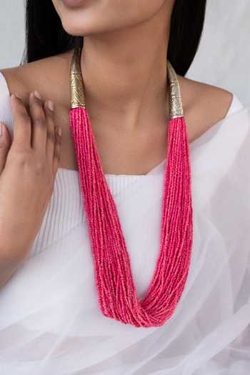 Do Taara Pink Layered Bohemian Necklace Online at Aza Fashions Do Taara_Pink Layered Bohemian Necklace _Online_at_Aza_Fashions