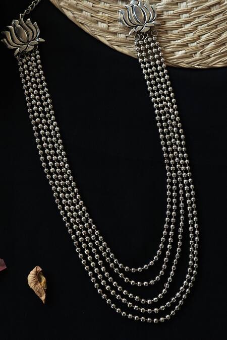 Shop Do Taara Silver Plated Metallic Beaded Bohemian Necklace at Aza Fashions Shop_Do Taara_Silver Plated Metallic Beaded Bohemian Necklace _at_Aza_Fashions