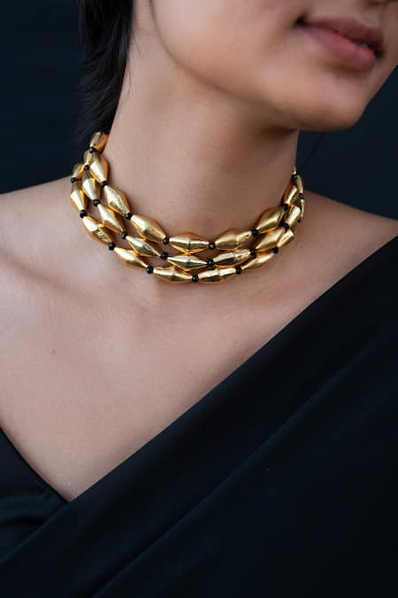 Do Taara_Gold Plated Stone Embellished Choker _Online_at_Aza_Fashions