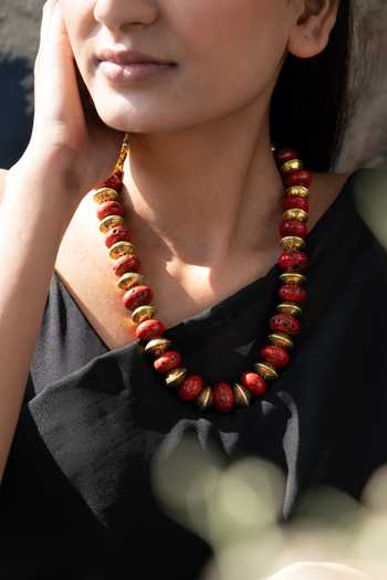 Do Taara Orange Bohemian Contrast Beaded Necklace Online at Aza Fashions Do Taara_Orange Bohemian Contrast Beaded Necklace _Online_at_Aza_Fashions