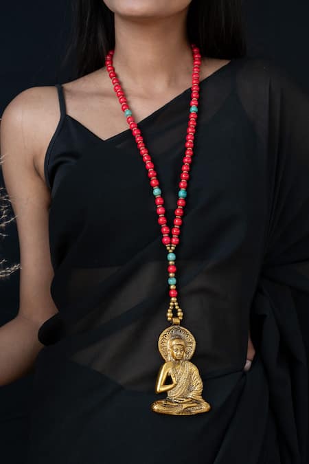 Do Taara Buddha Carved Pendant & Beaded Necklace 