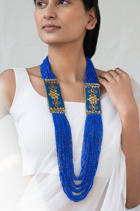 Do Taara_Blue Layered Beads Embellished Necklace _Online_at_Aza_Fashions