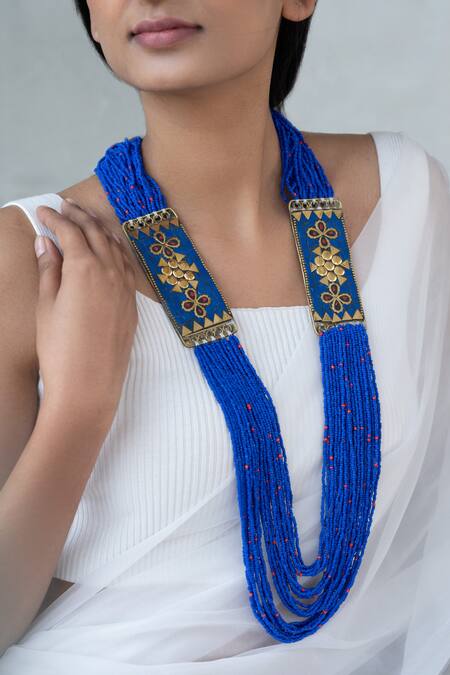 Buy_Do Taara_Blue Layered Beads Embellished Necklace _Online_at_Aza_Fashions
