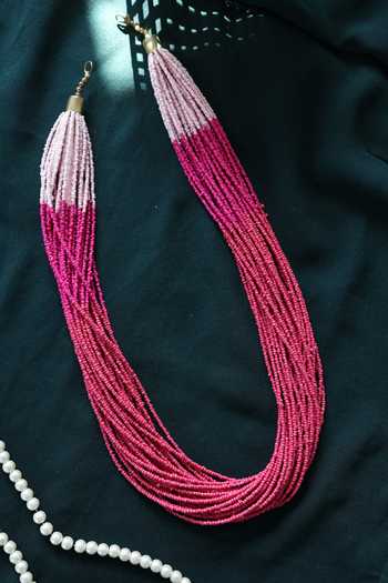 Shop Do Taara Pink Two Tone Beads Embellished Necklace at Aza Fashions Shop_Do Taara_Pink Two Tone Beads Embellished Necklace _at_Aza_Fashions