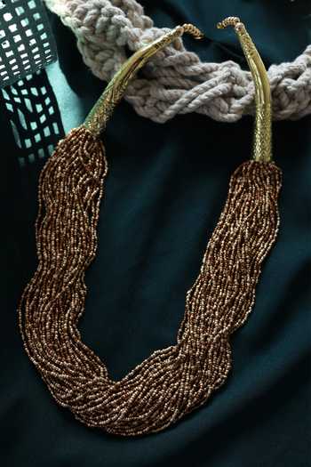 Shop Do Taara Brown Color Block Layered Necklace at Aza Fashions Shop_Do Taara_Brown Color Block Layered Necklace _at_Aza_Fashions