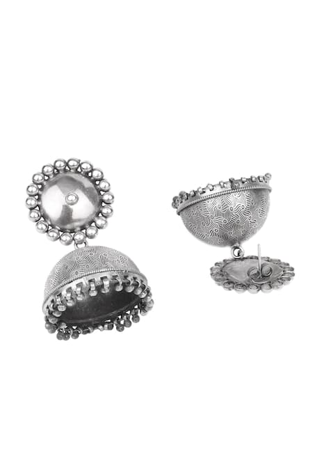 Sangeeta Boochra Silver Plated Gota Patti Geometric Carved Jhumkas Online at Aza Fashions Sangeeta Boochra_Silver Plated Gota Patti Geometric Carved Jhumkas _Online_at_Aza_Fashions