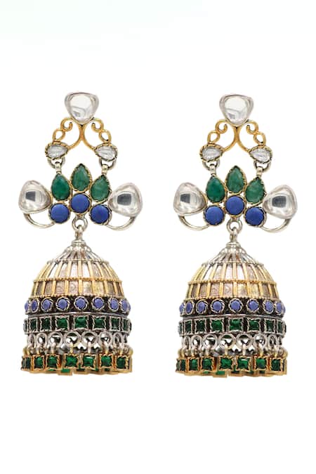 Buy_Sangeeta Boochra_Gold Plated Stones, Beads Embellished Jhumkas _Online_at_Aza_Fashions