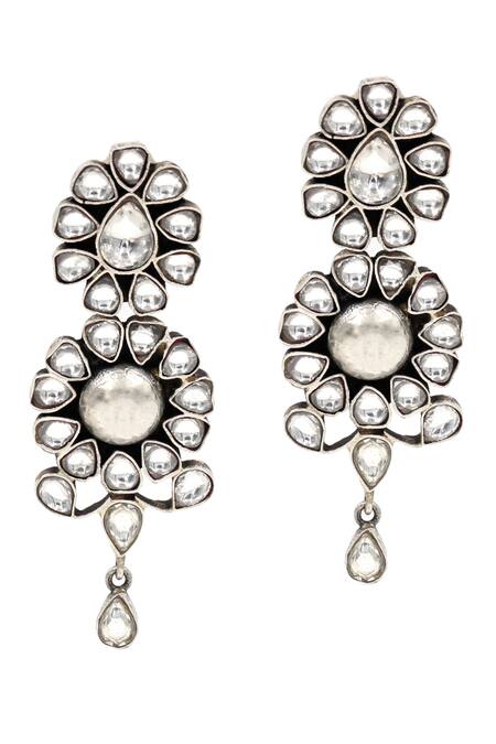 Sangeeta Boochra Silver Plated Stones Studded Earrings at Aza Fashions Sangeeta Boochra_Silver Plated Stones Studded Earrings _at_Aza_Fashions