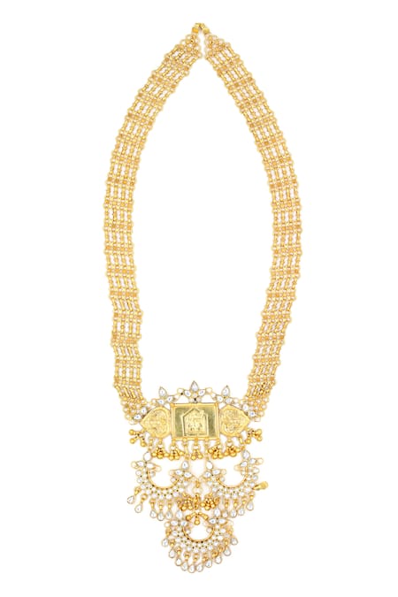 Sangeeta Boochra Temple Carved Cutwork Pendant Necklace 