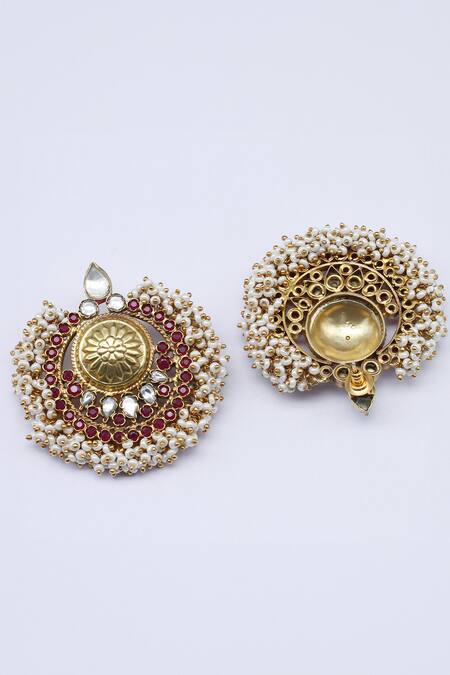 Shop_Sangeeta Boochra_Gold Plated Pearls, Stones Embellished Chandbalis _Online_at_Aza_Fashions