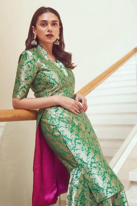 Shop_Sangeeta Boochra_Gold Plated Stones, Cut Work Two Toned Jhumkas _Online_at_Aza_Fashions