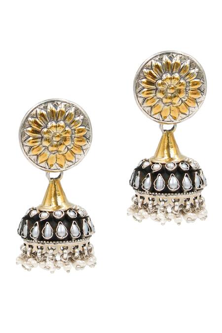 Sangeeta Boochra_Gold Plated Stones, Cut Work Two Toned Jhumkas _at_Aza_Fashions