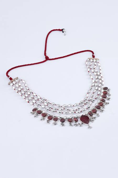 Sangeeta Boochra_Silver Plated Handmade Tumble Layered Necklace _Online_at_Aza_Fashions