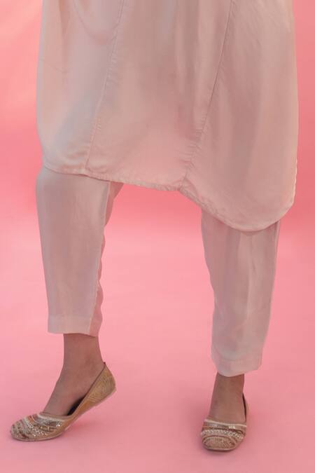 Buy_Prahnaaya_Pink Satin Lace, Sequins Round Neck Saba Embroidered Kurta With Pant _Online_at_Aza_Fashions