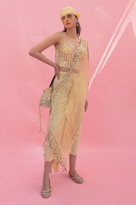 Prahnaaya Yellow Satin, Organza Sequins Asymmetric Yami Embroidered Skirt Set With Cape Online at Aza Fashions Prahnaaya_Yellow Satin, Organza Sequins Asymmetric Yami Embroidered Skirt Set With Cape _Online_at_Aza_Fashions