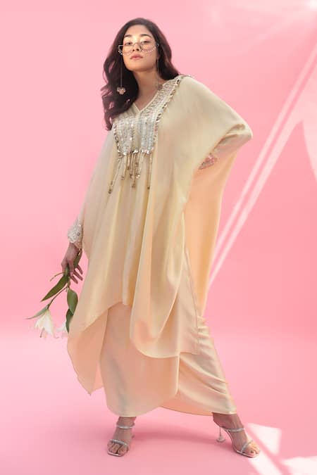 PRAHNAAYA Mish Sequin Embroidered Kaftan With Wrap Skirt 