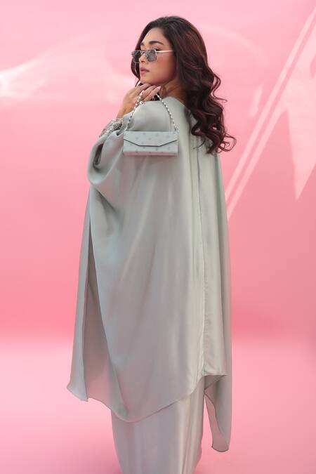 Buy Prahnaaya Green Satin Sequins V-neck Mish Embroidered Kaftan With Dhoti Wrap Skirt Online at Aza Fashions Buy_Prahnaaya_Green Satin Sequins V-neck Mish Embroidered Kaftan With Dhoti Wrap Skirt _Online_at_Aza_Fashions