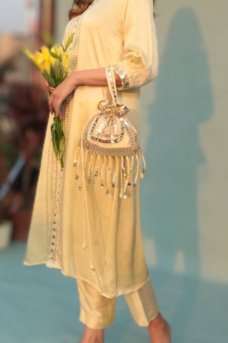 Prahnaaya Yellow Embroidery, Sequins Sakura Potli Bag Online at Aza Fashions Prahnaaya_Yellow Embroidery, Sequins Sakura Potli Bag _Online_at_Aza_Fashions