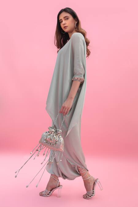 Prahnaaya Green Embroidery Sakura Sequin Hand Potli Bag Online at Aza Fashions Prahnaaya_Green Embroidery Sakura Sequin Hand Potli Bag _Online_at_Aza_Fashions