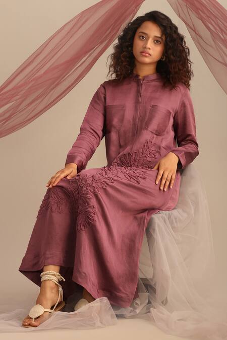 Buy Myoho Purple Linen, Satin Embroidery, Applique Bandeau Neck Floral Hand Midi Dress Online at Aza Fashions Buy_Myoho_Purple Linen, Satin Embroidery, Applique Bandeau Neck Floral Hand Midi Dress _Online_at_Aza_Fashions