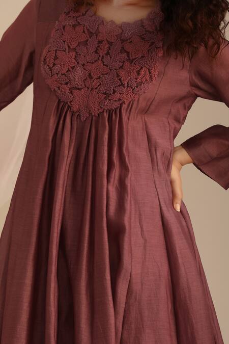 Myoho Purple Chanderi Embroidery Round Neck Yoke Hand Anarkali And Pant Set at Aza Fashions Myoho_Purple Chanderi Embroidery Round Neck Yoke Hand Anarkali And Pant Set _at_Aza_Fashions