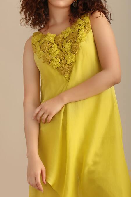 Shop Myoho Green Chiffon Embroidery Round Neck Yoke Asymmetric Kurta And Palazzo Set Online at Aza Fashions Shop_Myoho_Green Chiffon Embroidery Round Neck Yoke Asymmetric Kurta And Palazzo Set _Online_at_Aza_Fashions