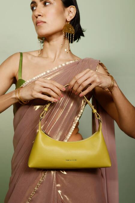 Tan & Loom_Green Nappa Leather Skinny Baguette Bag _Online_at_Aza_Fashions