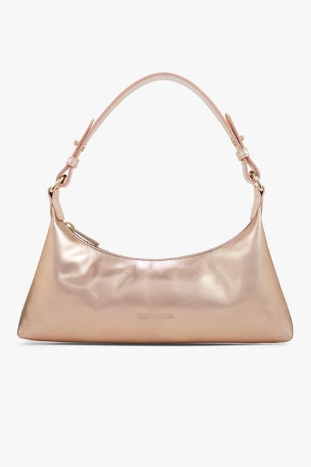 Shop Tan & Loom Pink Plain Skinny Metallic Baguette Bag at Aza Fashions Shop_Tan & Loom_Pink Plain Skinny Metallic Baguette Bag_at_Aza_Fashions