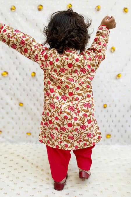 Shop Byb Premium Multi Color Cotton Gota Patti, Jaipuri Floral Print Kurta And Pyjama Set at Aza Fashions Shop_Byb Premium_Multi Color Cotton Gota Patti, Jaipuri Floral Print Kurta And Pyjama Set _at_Aza_Fashions