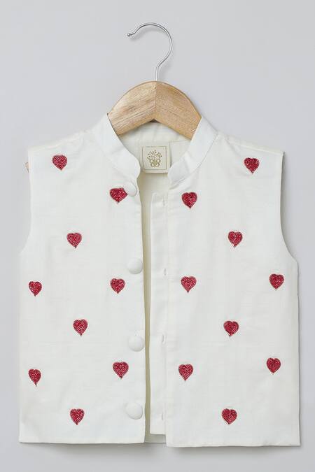 Byb Premium_White Cotton Beads Heart Embroidered Kurta Set _at_Aza_Fashions