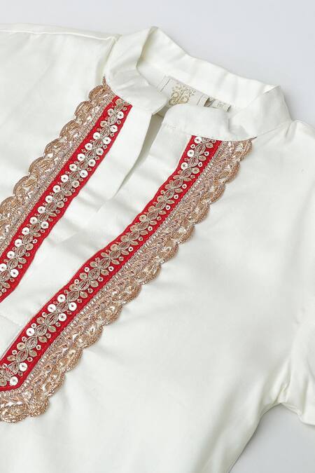 Shop_Byb Premium_White Cotton Beads Heart Embroidered Kurta Set 